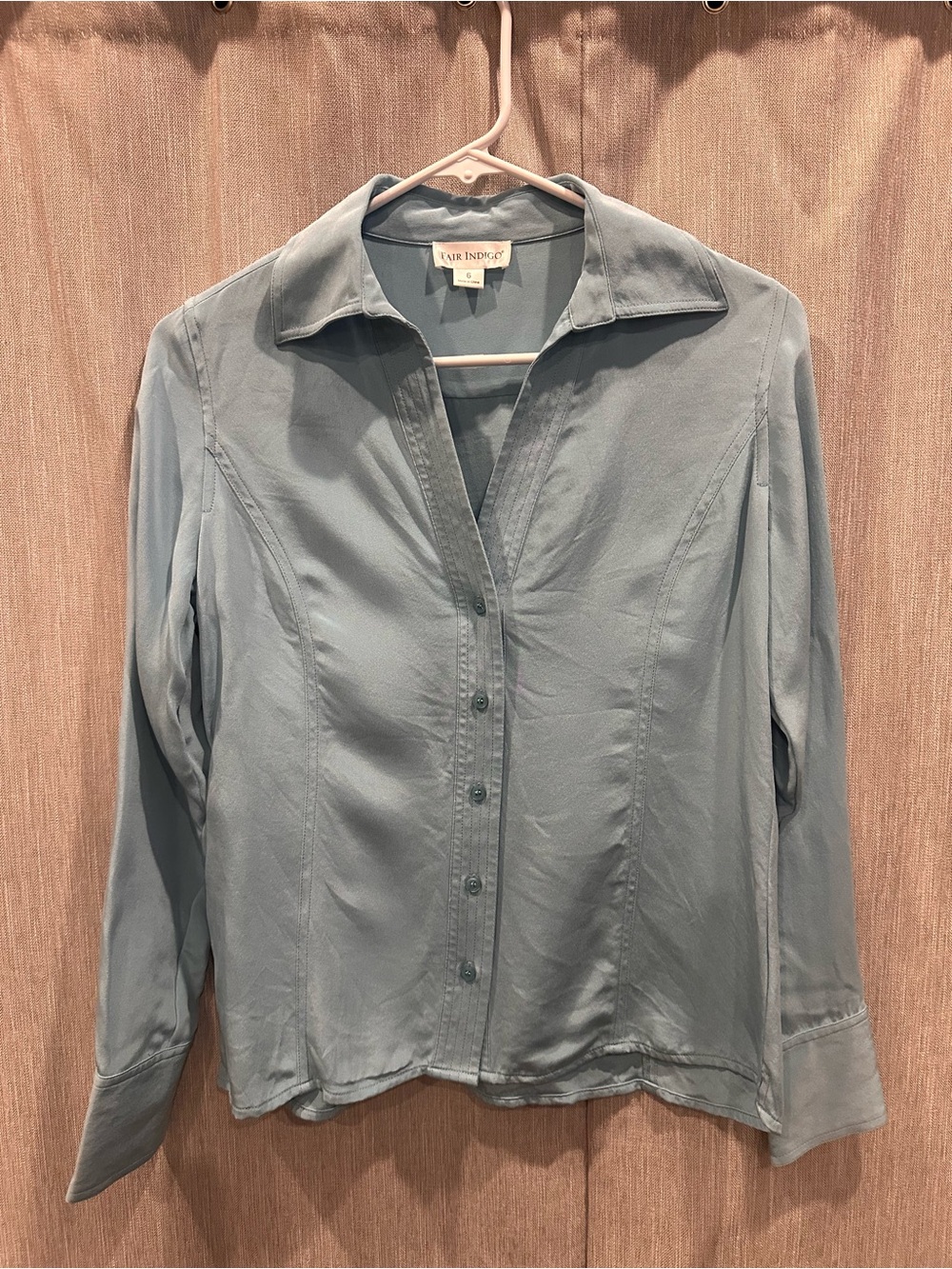 Indigo Pale Blue Button-Down Long Sleeve Blouse